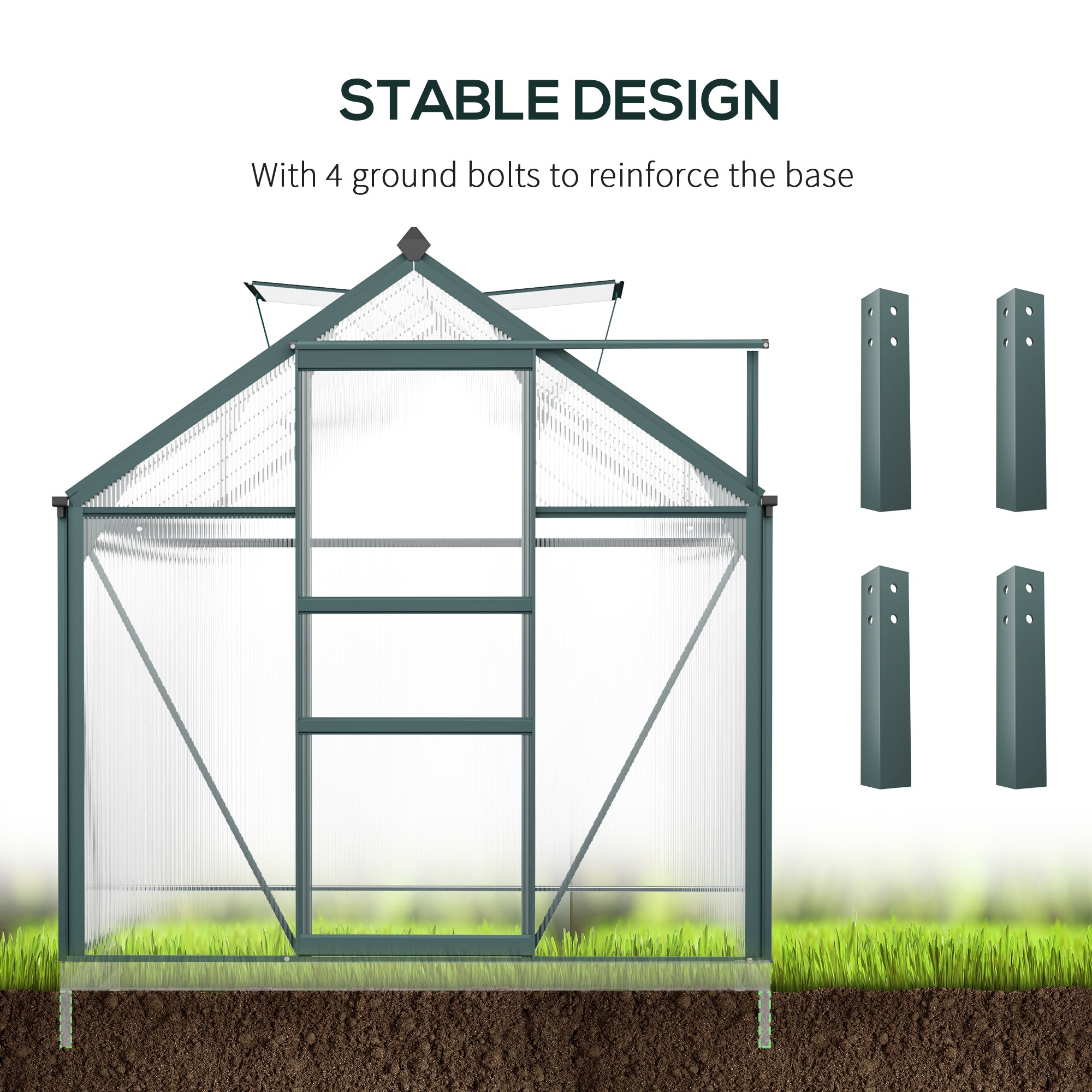 6' x 10' Greenhouse for Outdoors, Polycarbonate Greenhouse with Rain Gutter and Roof Vent, Aluminum Walk-in Green Houses for Outside for Patio Backyard Garden, Dark Green TryTrendly
