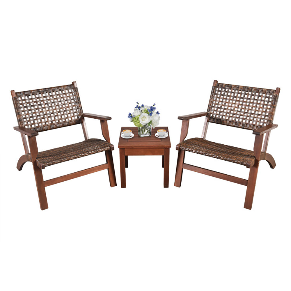 3 Pieces Outdoor Wooden Patio Rattan Furniture Set TryTrendly