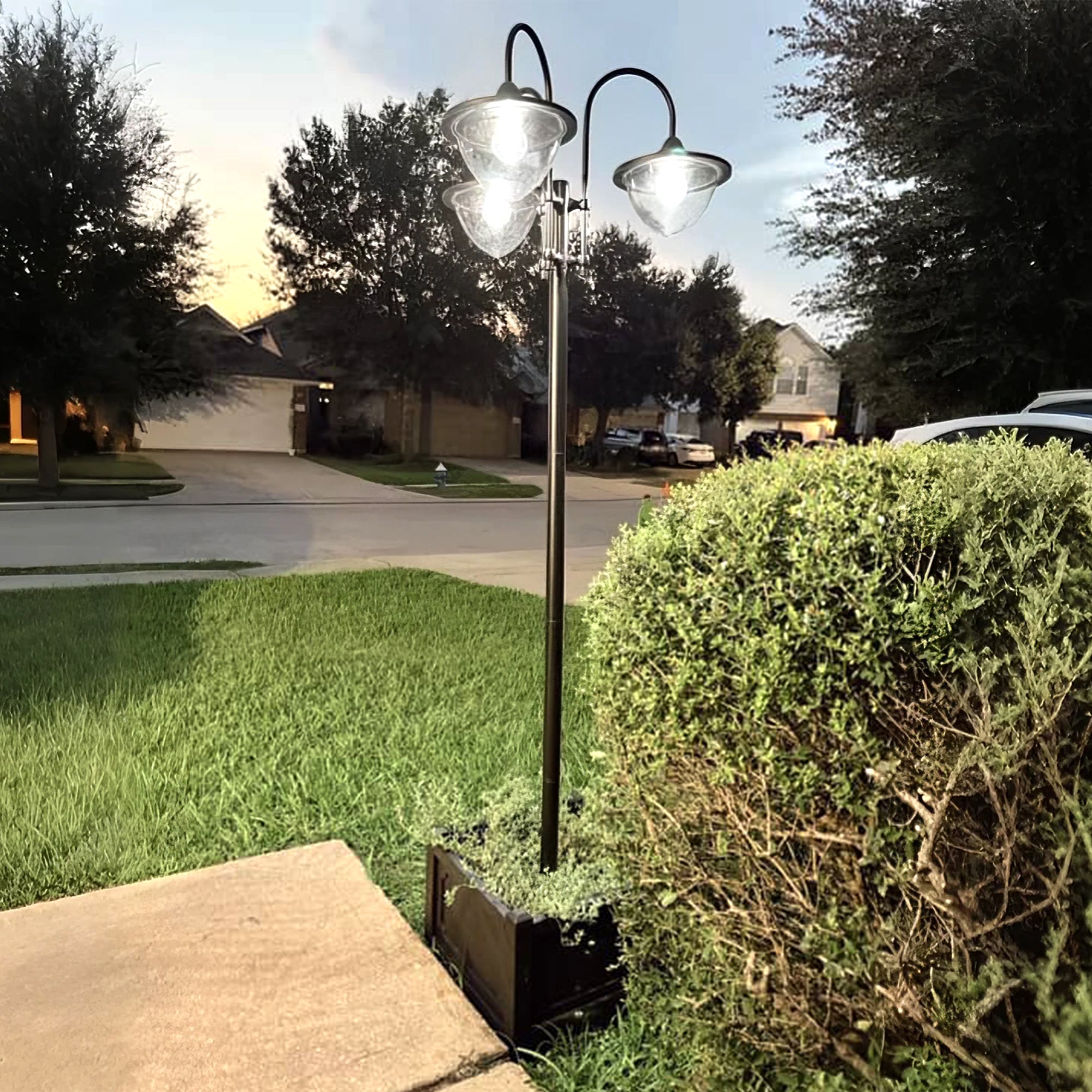 74.5" 3-head Solar Lamp Post Street Light with Planter, Solar Pole Lights Outdoor Waterproof LED Lighting for Backyard Pathway Patio Lawn Driveway Decor, Black TryTrendly
