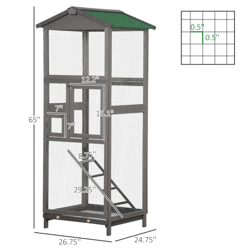 Wooden Bird Cage Outdoor Aviary House For Parrot, Parakeet, With Pull Out Tray And 2 Doors, Grey TryTrendly