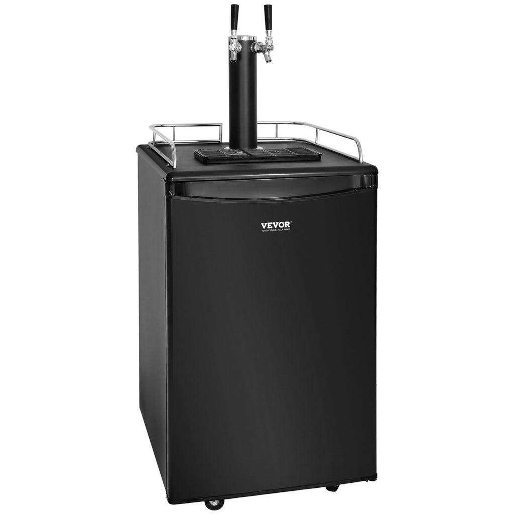 Beer Kegerator, Dual Tap Draft Beer Dispenser, Full Size Keg Refrigerator With Shelves, CO2 Cylinder, Drip Tray & Rail, 32°F- 50°F Temperature Control, Holds 1/6, 1/4, 1/2 Barrels, Black TryTrendly