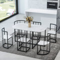 TOPMAx Modern 7- Piece Dining Table Set With Faux Marble Compact 55Inch Kitchen Table Set For 6  Black White Topmax