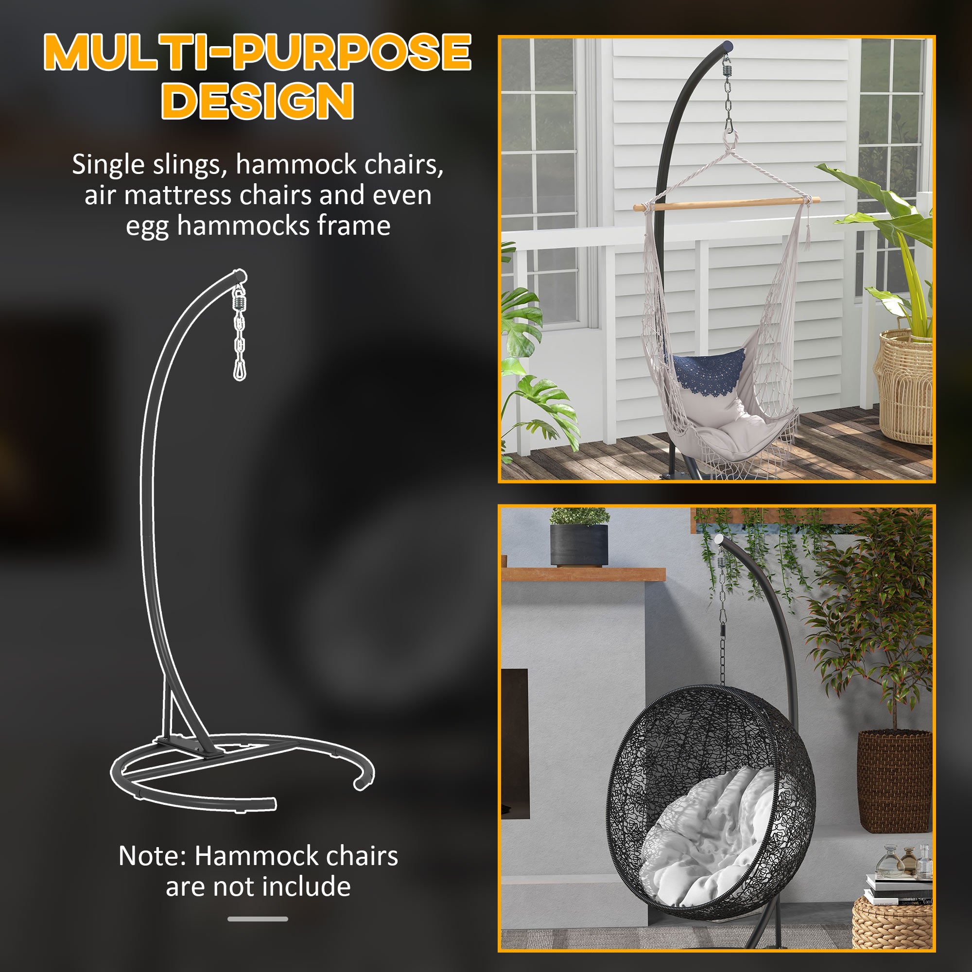 Hanging Hammock Chair Stand with Round Base, 40.2" x 76.8", Black TryTrendly