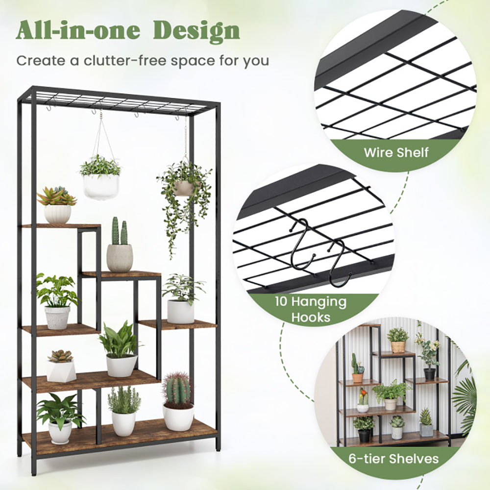 6-Tier Tall Plant Stand 71 Inch Metal Indoor Plant Shelf With 10 Hanging Hooks Anker
