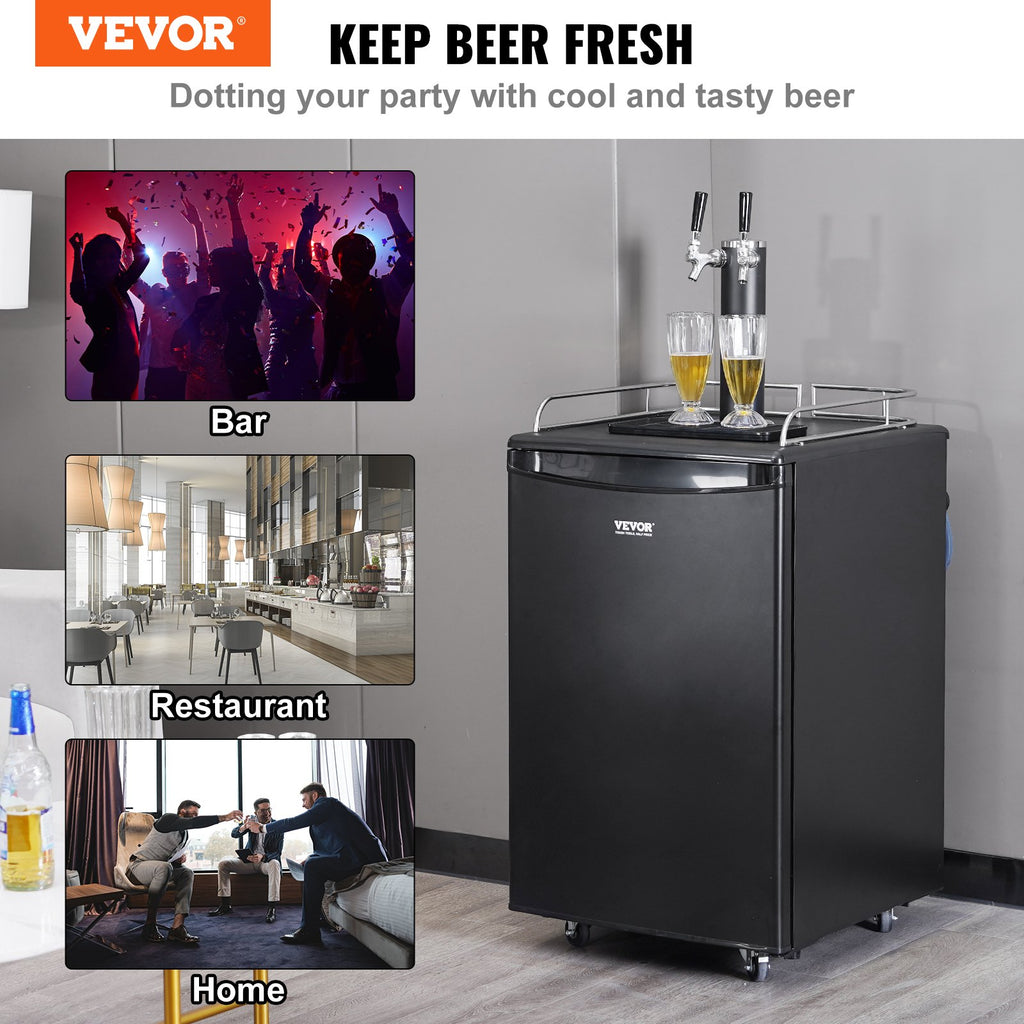 Beer Kegerator, Dual Tap Draft Beer Dispenser, Full Size Keg Refrigerator With Shelves, CO2 Cylinder, Drip Tray & Rail, 32°F- 50°F Temperature Control, Holds 1/6, 1/4, 1/2 Barrels, Black TryTrendly