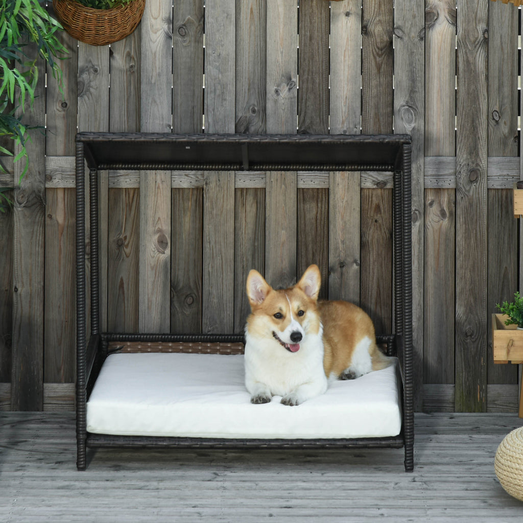 Wicker Dog House Raised Rattan Puppy Bed Cat Shelter for Indoor Outdoor Garden Patio Pet Sofa with Removable Cushion for Medium Sized Pet Brown cjdropshipping