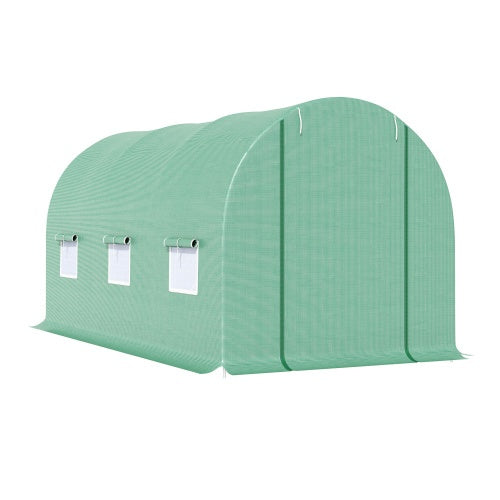 Outsunny 15X 6 X 7 Walk-in Tunnel Greenhouse Garden Plant Growing House With Door And Ventilation Window, Green TryTrendly