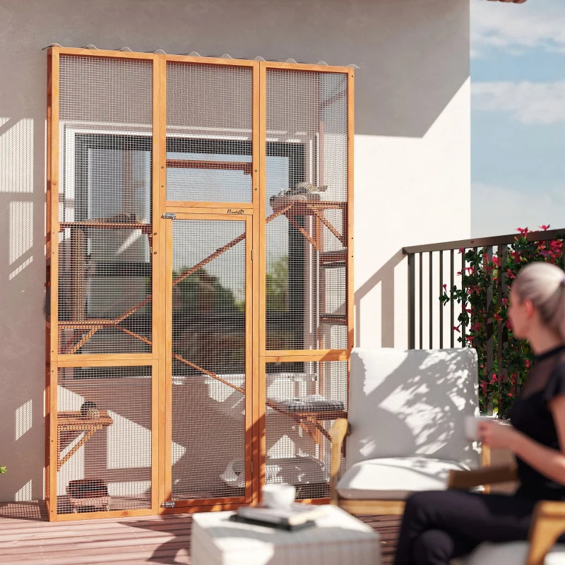 Outdoor Catio Cat Enclosure, Large Wooden Cat House With 6 Jumping Platforms, Scratching Post.For Multiple Packages Shipped, Please Pay Attention To The Details, Dimensions, And Weight. TryTrendly