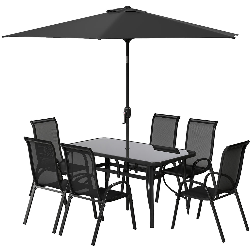 8 Pieces Patio Furniture Set with 9Ft Patio Umbrella, Outdoor Dining Table and Chairs, Black TryTrendly