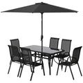 8 Pieces Patio Furniture Set with 9Ft Patio Umbrella, Outdoor Dining Table and Chairs, Black TryTrendly