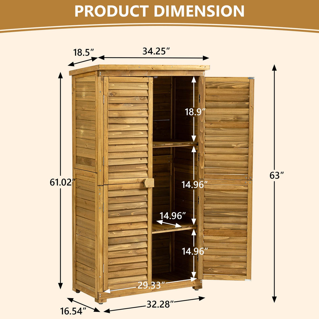 Outdoor Storage Cabinet, Wood Garden Shed, Pool Storage Shed With Lockable Door, Waterproof Roof And 2 Removable Shelves, Vertical Outside Storage Shed For Patio, Backyard And Lawn TryTrendly