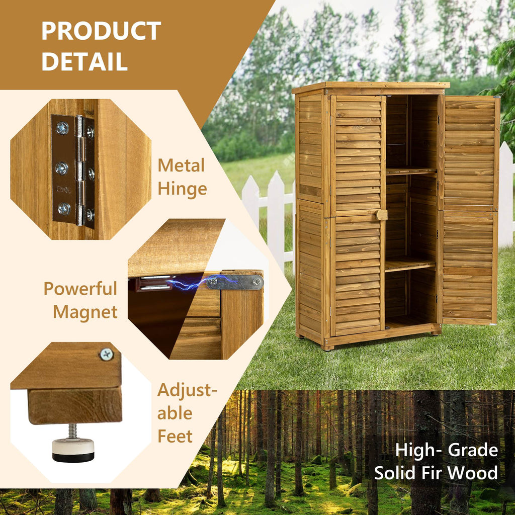 Outdoor Storage Cabinet, Wood Garden Shed, Pool Storage Shed With Lockable Door, Waterproof Roof And 2 Removable Shelves, Vertical Outside Storage Shed For Patio, Backyard And Lawn TryTrendly