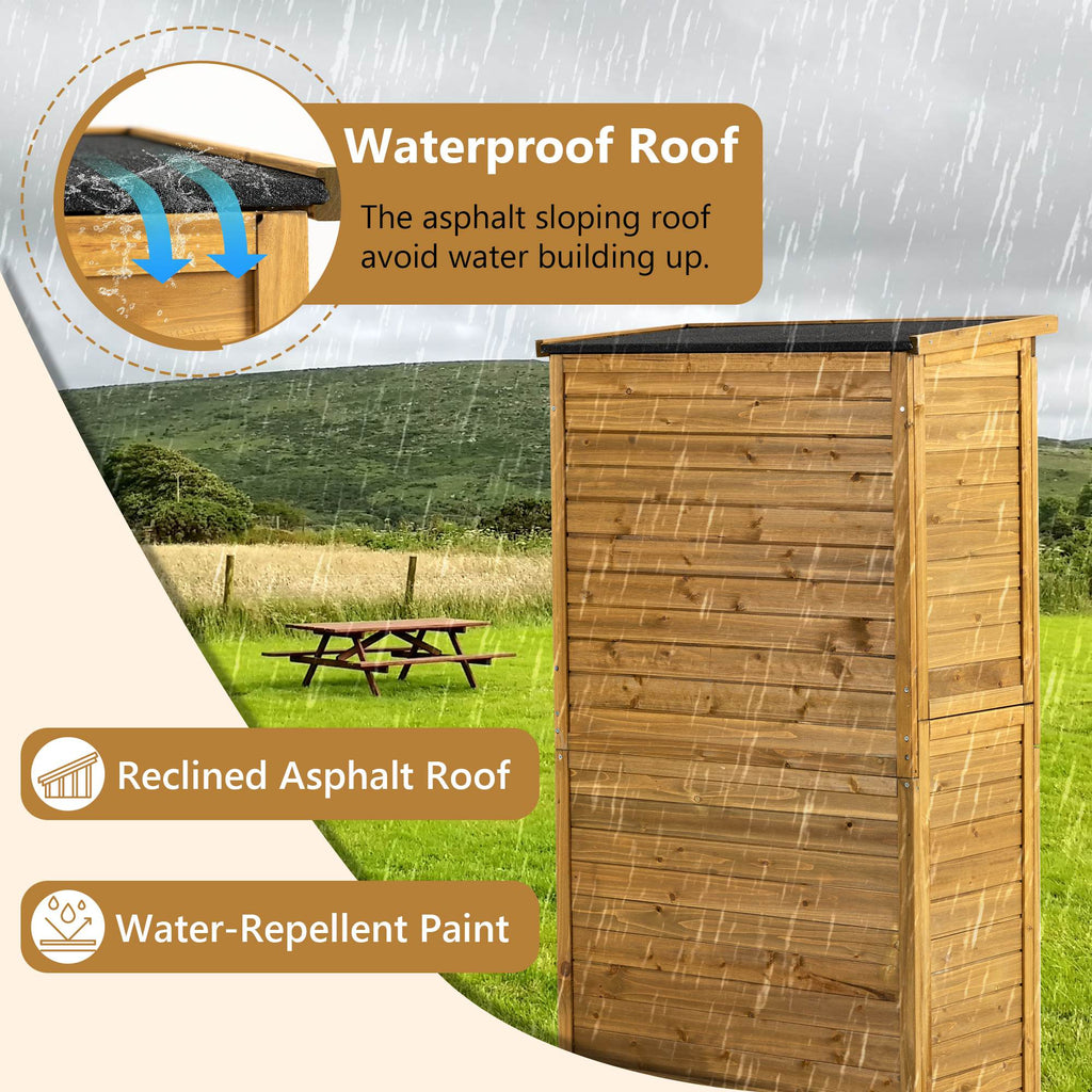 Outdoor Storage Cabinet, Wood Garden Shed, Pool Storage Shed With Lockable Door, Waterproof Roof And 2 Removable Shelves, Vertical Outside Storage Shed For Patio, Backyard And Lawn TryTrendly