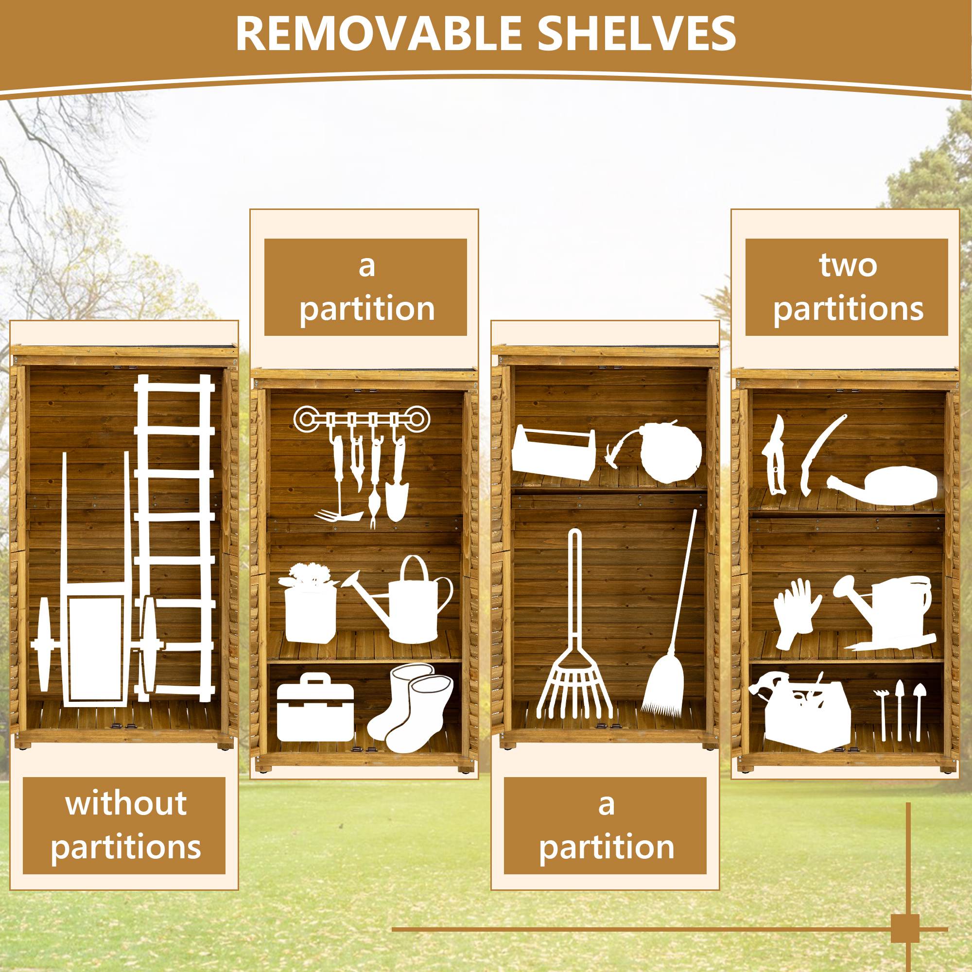 Outdoor Storage Cabinet, Wood Garden Shed, Pool Storage Shed With Lockable Door, Waterproof Roof And 2 Removable Shelves, Vertical Outside Storage Shed For Patio, Backyard And Lawn TryTrendly