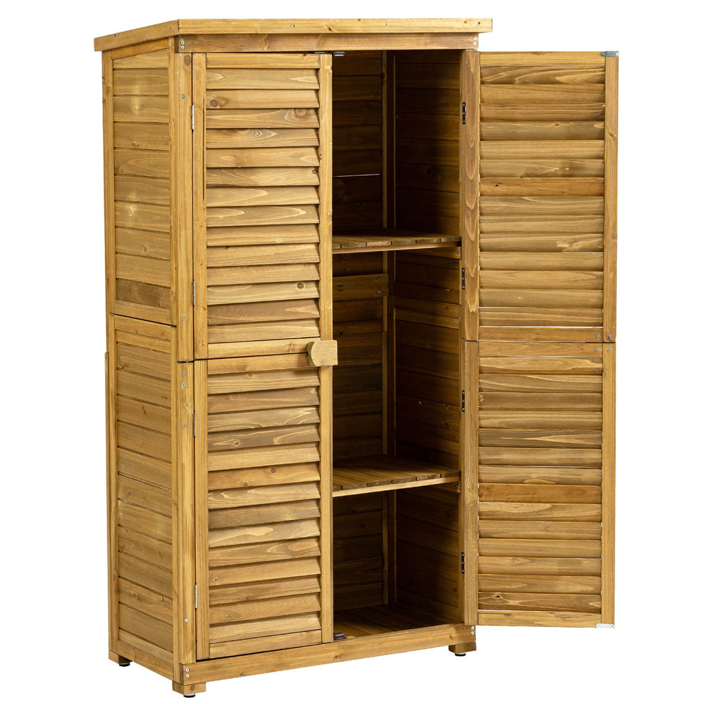 Outdoor Storage Cabinet, Wood Garden Shed, Pool Storage Shed With Lockable Door, Waterproof Roof And 2 Removable Shelves, Vertical Outside Storage Shed For Patio, Backyard And Lawn TryTrendly