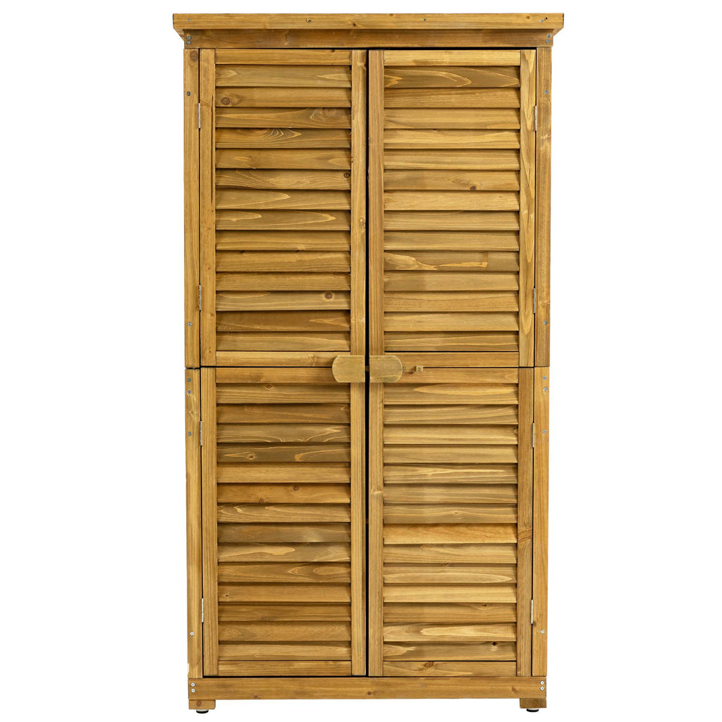 Outdoor Storage Cabinet, Wood Garden Shed, Pool Storage Shed With Lockable Door, Waterproof Roof And 2 Removable Shelves, Vertical Outside Storage Shed For Patio, Backyard And Lawn TryTrendly