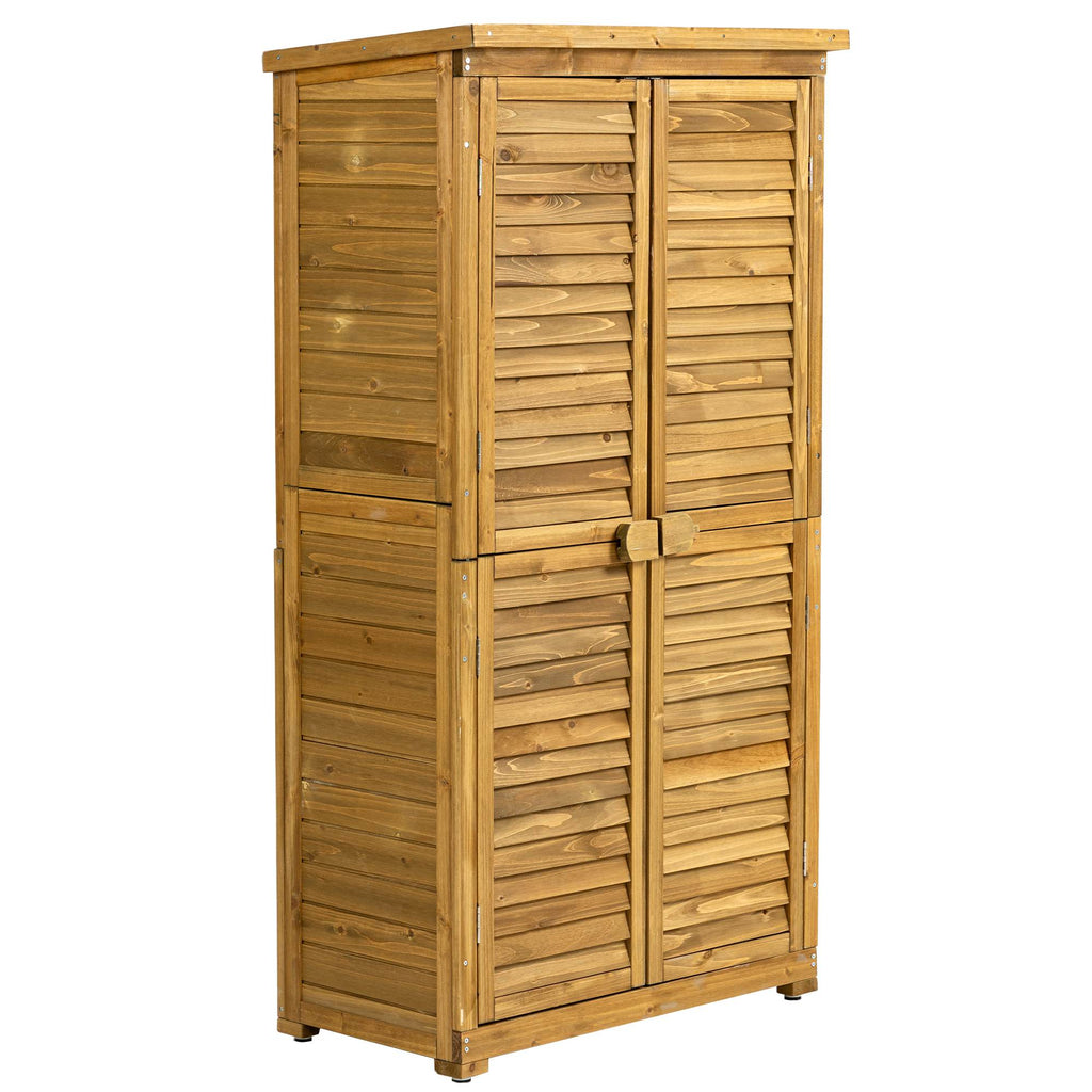 Outdoor Storage Cabinet, Wood Garden Shed, Pool Storage Shed With Lockable Door, Waterproof Roof And 2 Removable Shelves, Vertical Outside Storage Shed For Patio, Backyard And Lawn TryTrendly