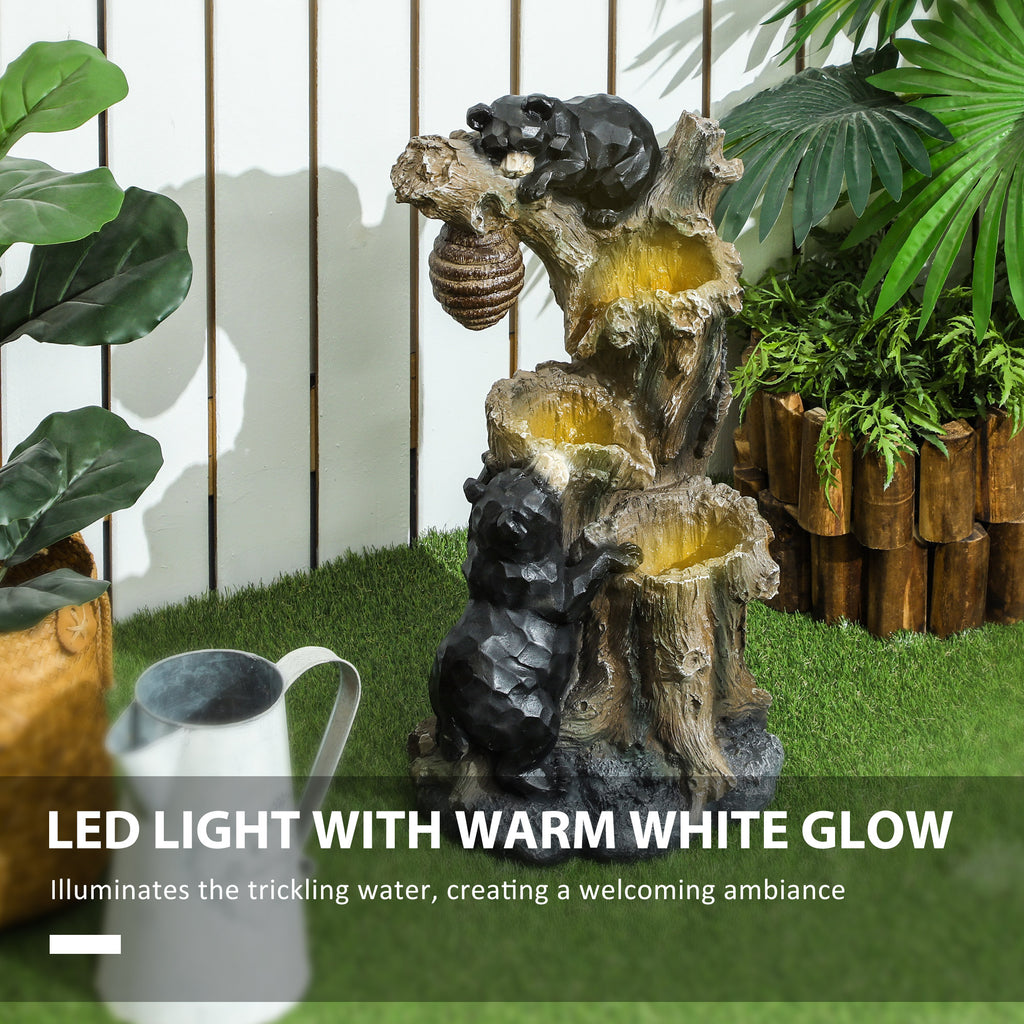 22.4" Outdoor Fountain, 3-Tier Resin Resin Bears and Honey Beehive Outdoor Waterfall Fountain with LED Lights, Pump cjdropshipping