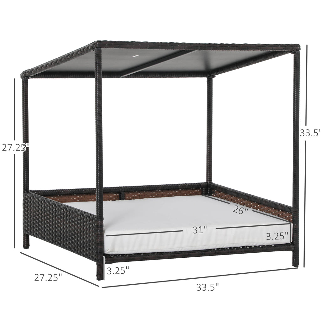 Wicker Dog House Raised Rattan Puppy Bed Cat Shelter for Indoor Outdoor Garden Patio Pet Sofa with Removable Cushion for Medium Sized Pet Brown cjdropshipping
