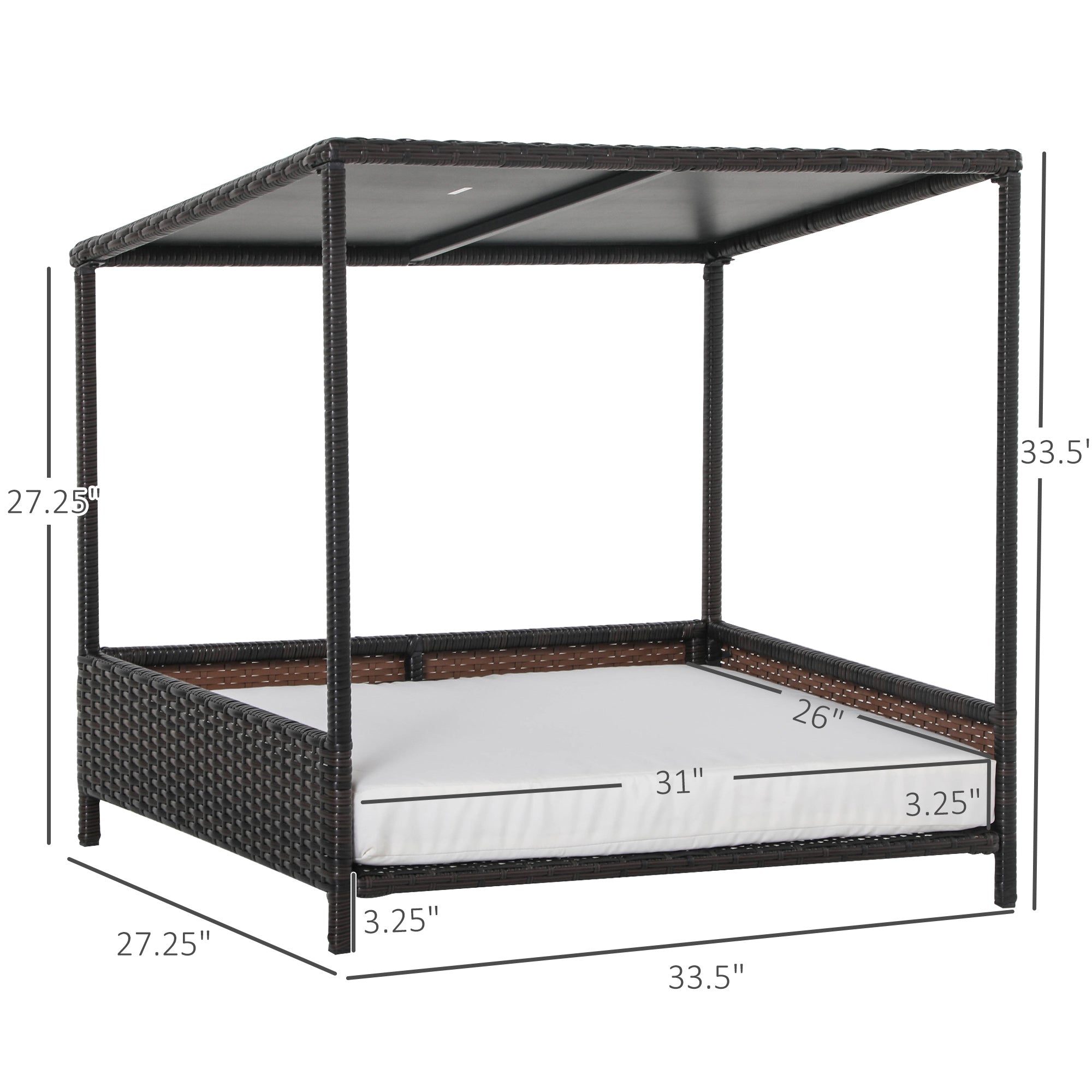 Wicker Dog House Raised Rattan Puppy Bed Cat Shelter for Indoor Outdoor Garden Patio Pet Sofa with Removable Cushion for Medium Sized Pet Brown cjdropshipping