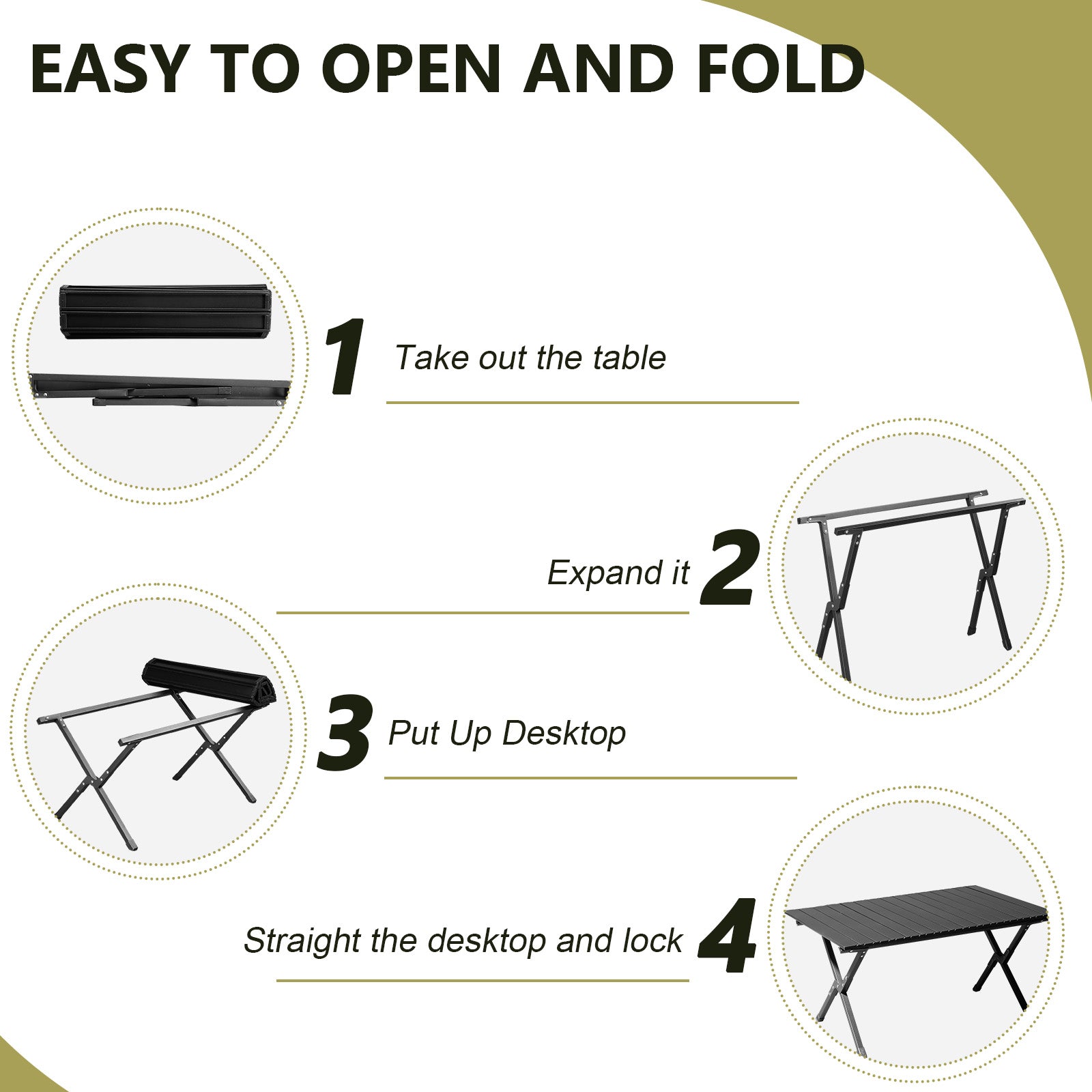 116cm Carbon Steel Camping Table Multifunctional Picnic Table Portable Table Folding Table Starbeauty