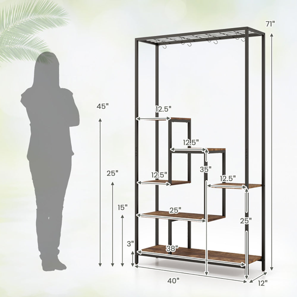 6-Tier Tall Plant Stand 71 Inch Metal Indoor Plant Shelf With 10 Hanging Hooks Anker