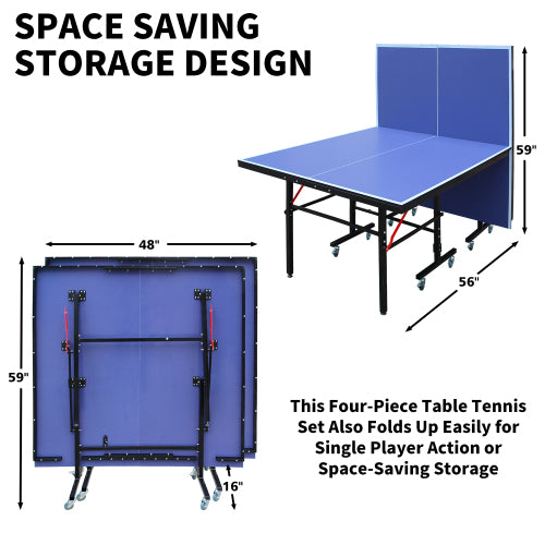 8ft Mid-Size Table Tennis Table Foldable & Portable Ping Pong Table Set For Indoor Games With Net, 2 Table Tennis Paddles And 3 Balls Anker