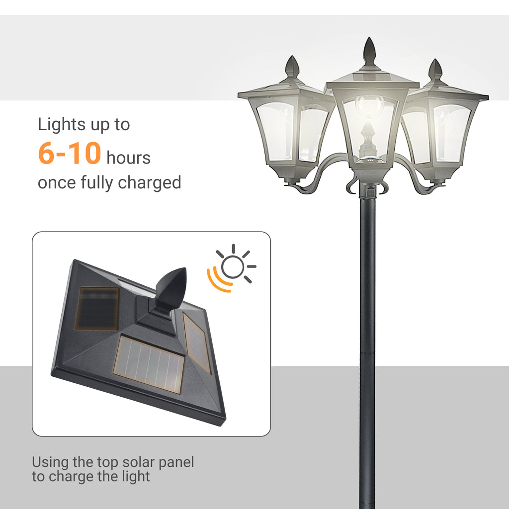 Outdoor Lamp Post Lights, Triple Head Solar Powered Lamp, Street Vintage Solar Post Lamp, for Backyard, Garden Pathway, Driveway, 72 Inches TryTrendly