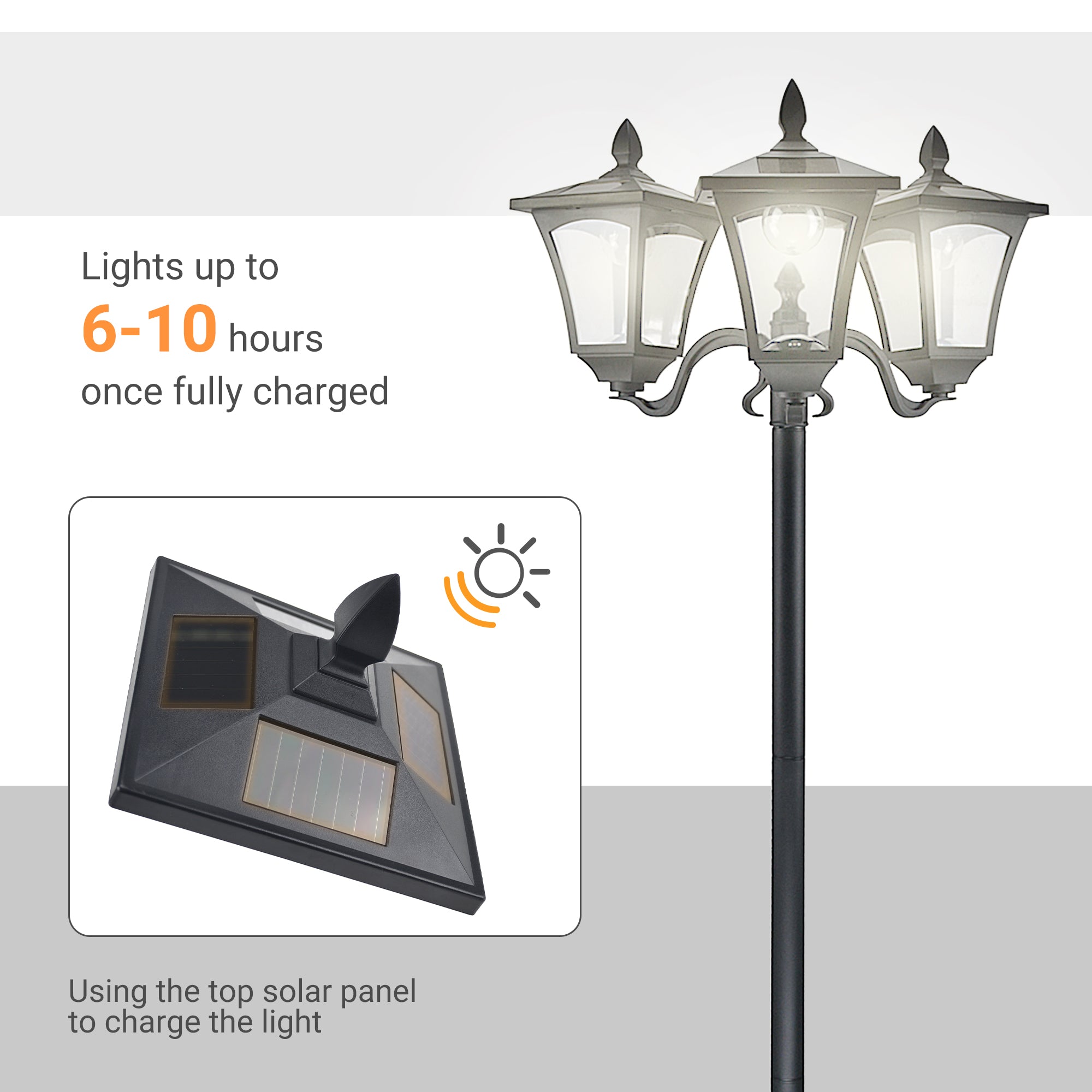 Outdoor Lamp Post Lights, Triple Head Solar Powered Lamp, Street Vintage Solar Post Lamp, for Backyard, Garden Pathway, Driveway, 72 Inches TryTrendly