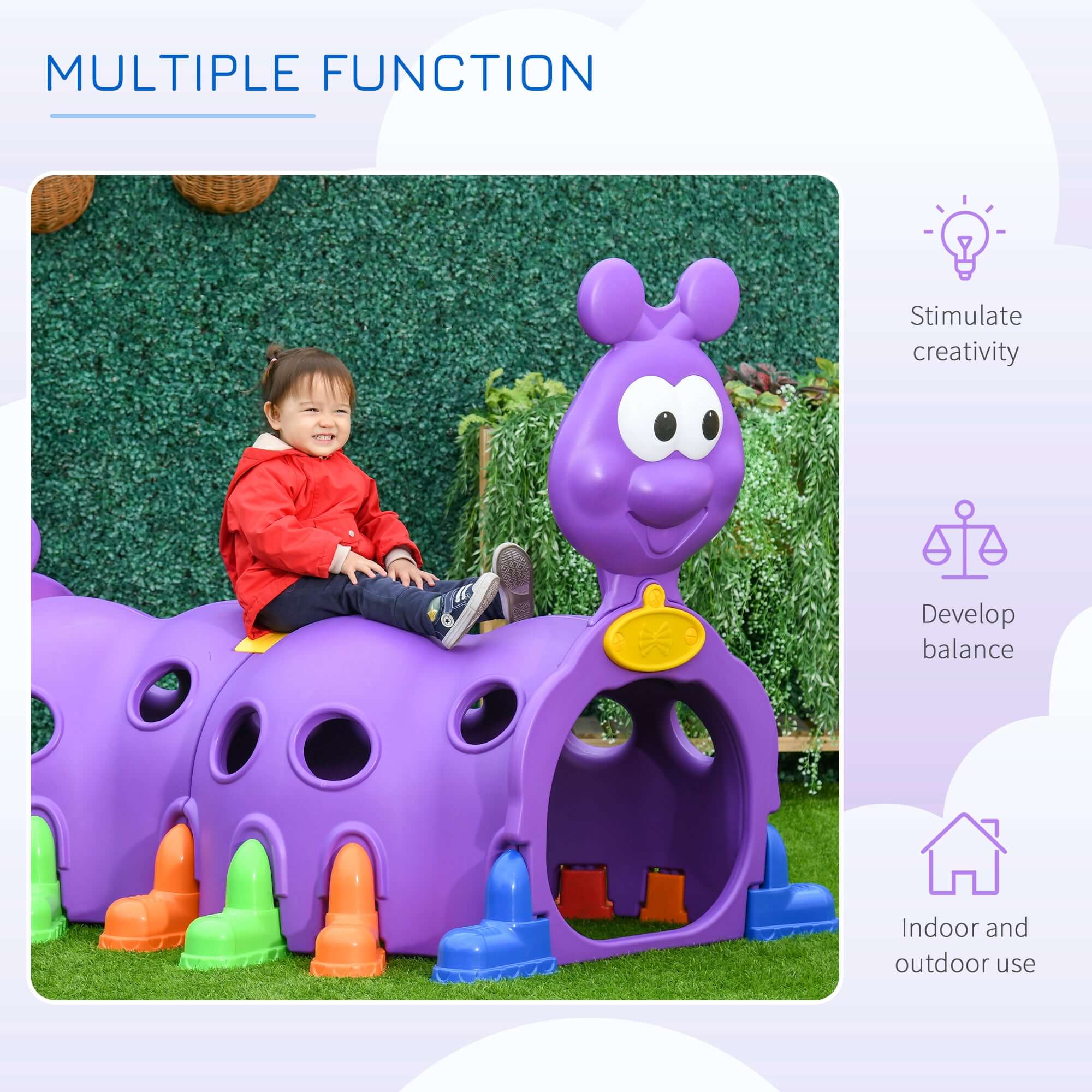Purple 2-section kids climbing tunnel for indoor outdoor play