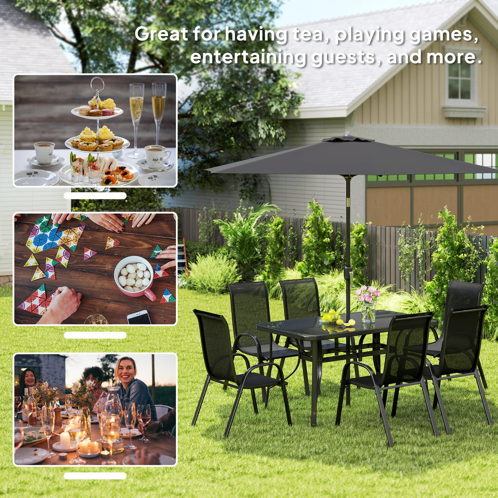 8 Pieces Patio Furniture Set with 9Ft Patio Umbrella, Outdoor Dining Table and Chairs, Black TryTrendly