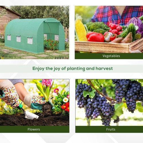 Outsunny 15X 6 X 7 Walk-in Tunnel Greenhouse Garden Plant Growing House With Door And Ventilation Window, Green TryTrendly