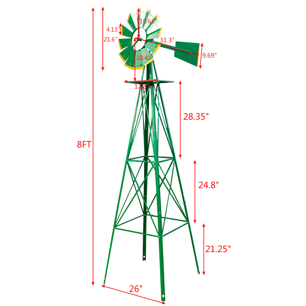 8FT Weather Resistant Yard Garden Windmill Green TryTrendly