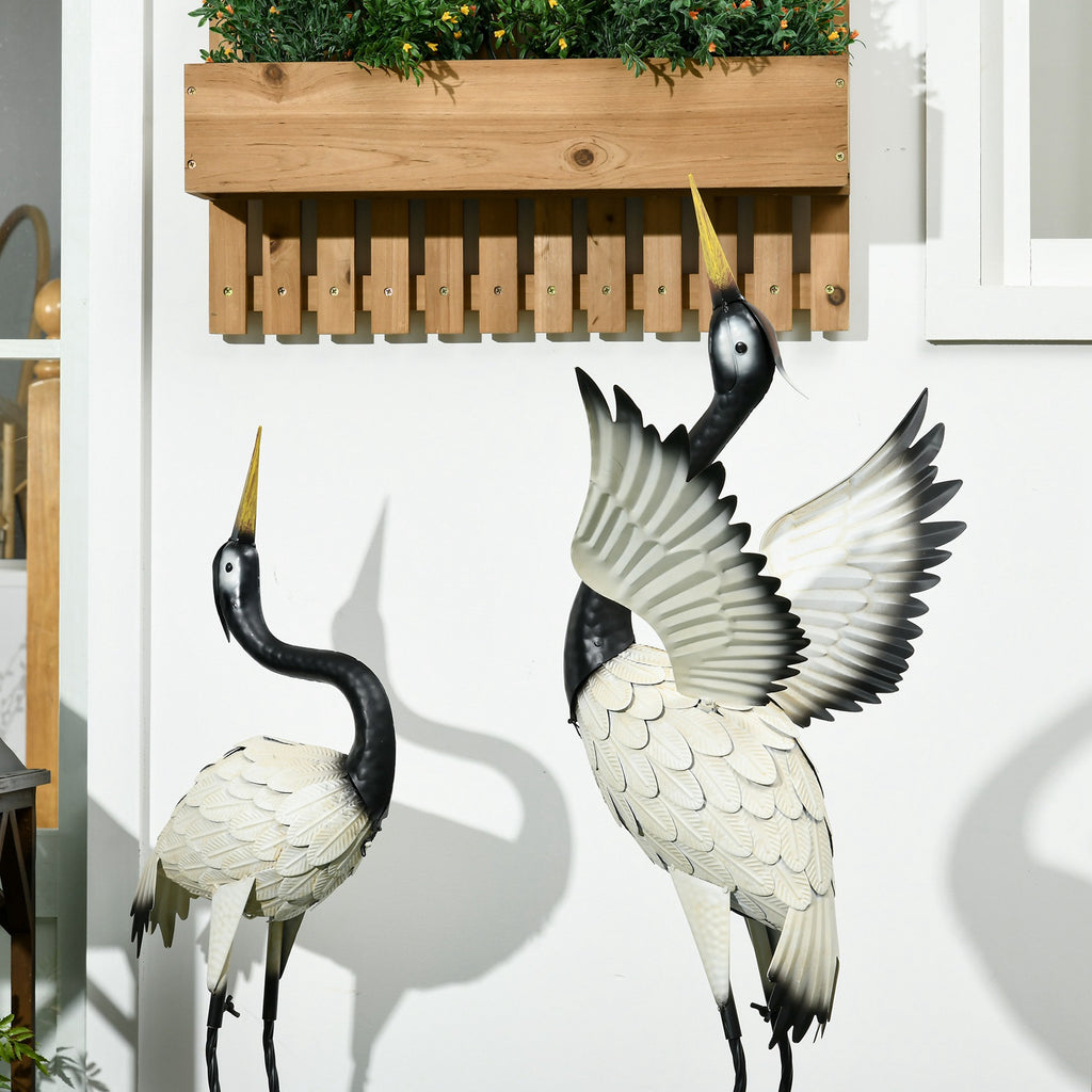 Set of 2 Garden Sculptures, Heron Garden Statues for Lawn, Patio, Backyard Decoration, 35.5" & 40.5", White & Black cjdropshipping