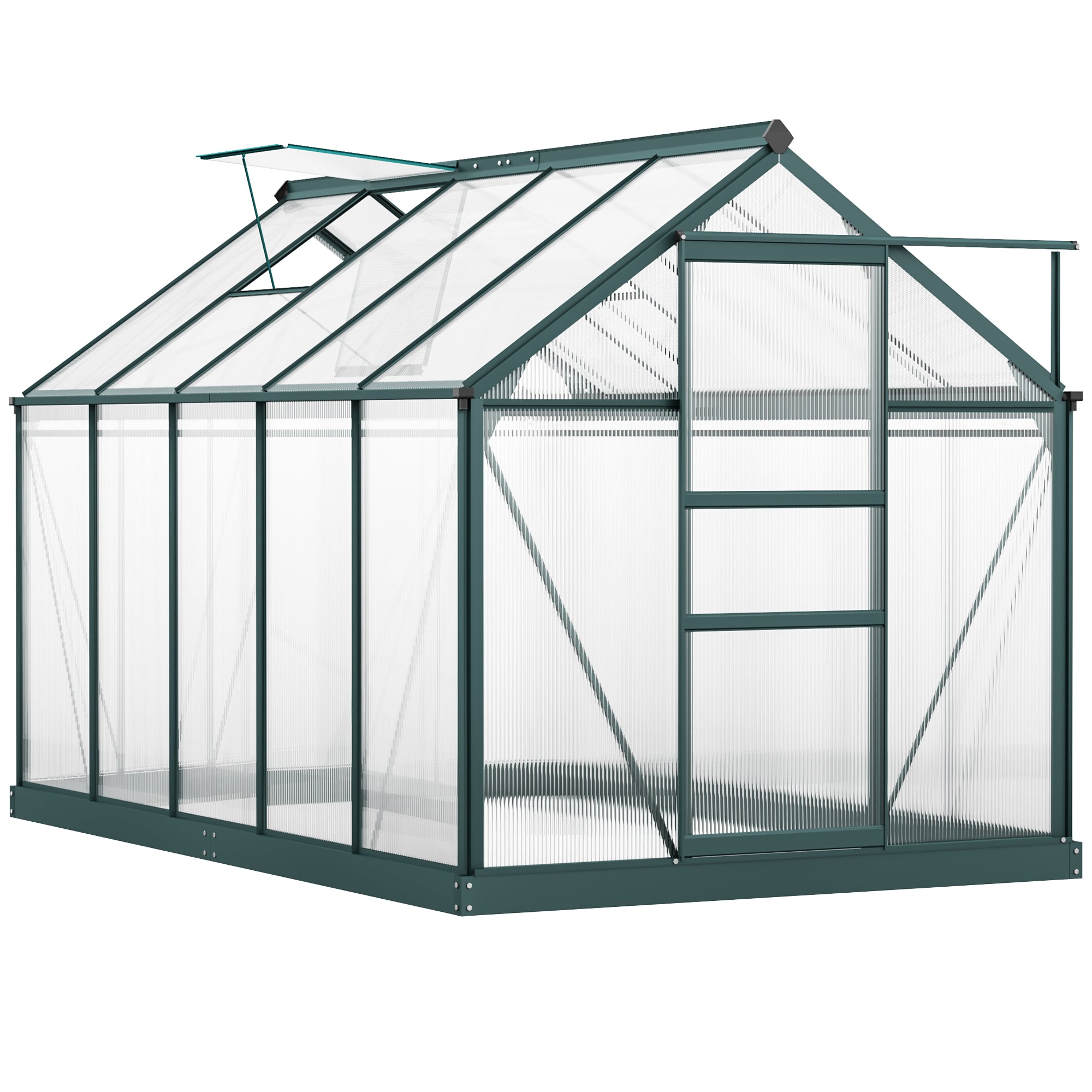 6' x 10' Greenhouse for Outdoors, Polycarbonate Greenhouse with Rain Gutter and Roof Vent, Aluminum Walk-in Green Houses for Outside for Patio Backyard Garden, Dark Green TryTrendly