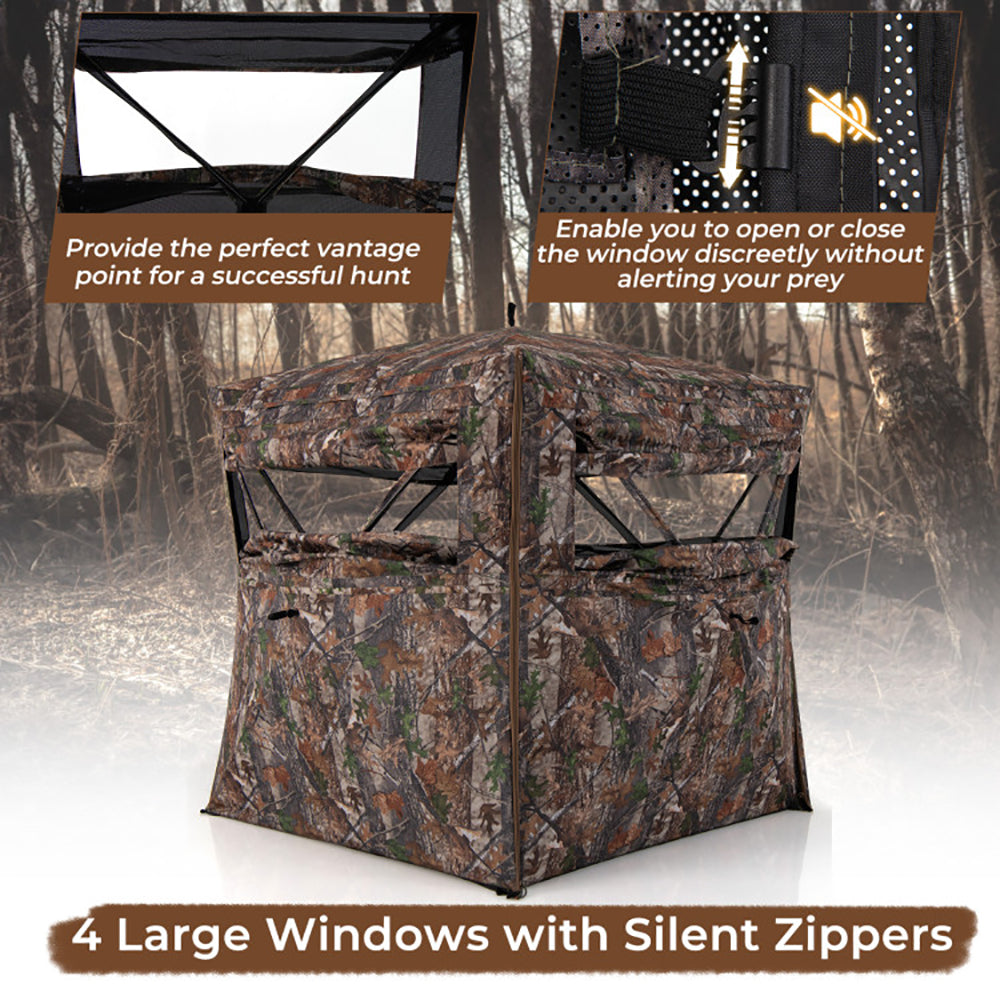 Hunting Blind 360 Degree One-Way See-Through Ground Blind For 2-3 Person TryTrendly