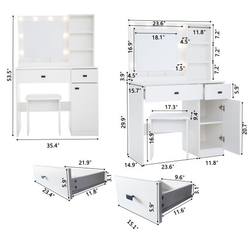 Vanity Desk With Lights, Vanity Set With Mirror, Makeup Vanity Desk With Large Drawers  Three Level Storage Dreeser, VanitysVanities With 3 Lights Brightness Adjustable For Bedroom, White cjdropshipping