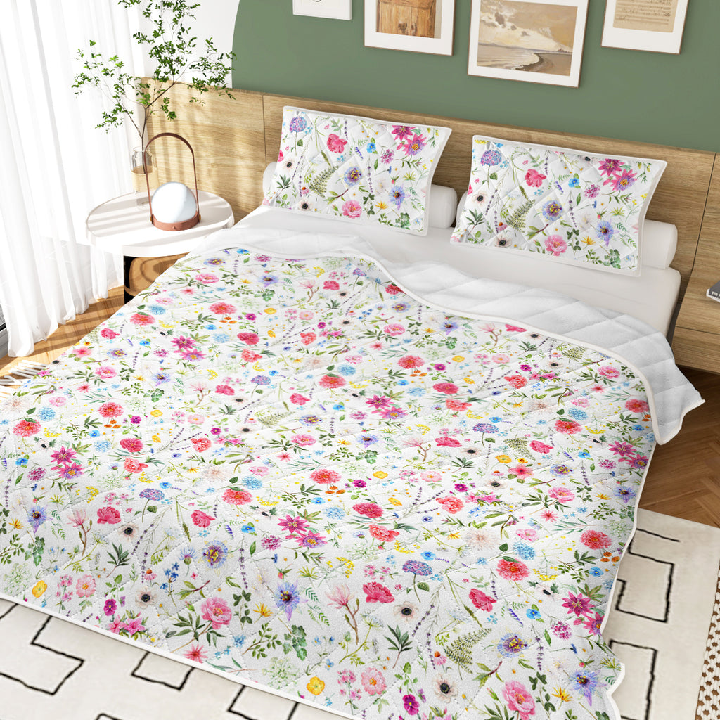 Red Floral Quilt 3 Pieces Microfiber Quilt Sets Lightweight Bedspreads Botanical Coverlets Quilt Bedding Set All Season Quilts Twin Full Queen King Size TryTrendly