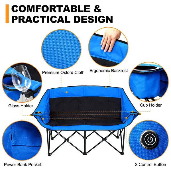 Oversized Heated Camping Chair, Patio Lounge Chairs With 3 Heat Levels, Portable Folding Heated Chair Round Moon Saucer Folding Lawn Chair Outdoor Chair For Camping, Lounge Patio TryTrendly
