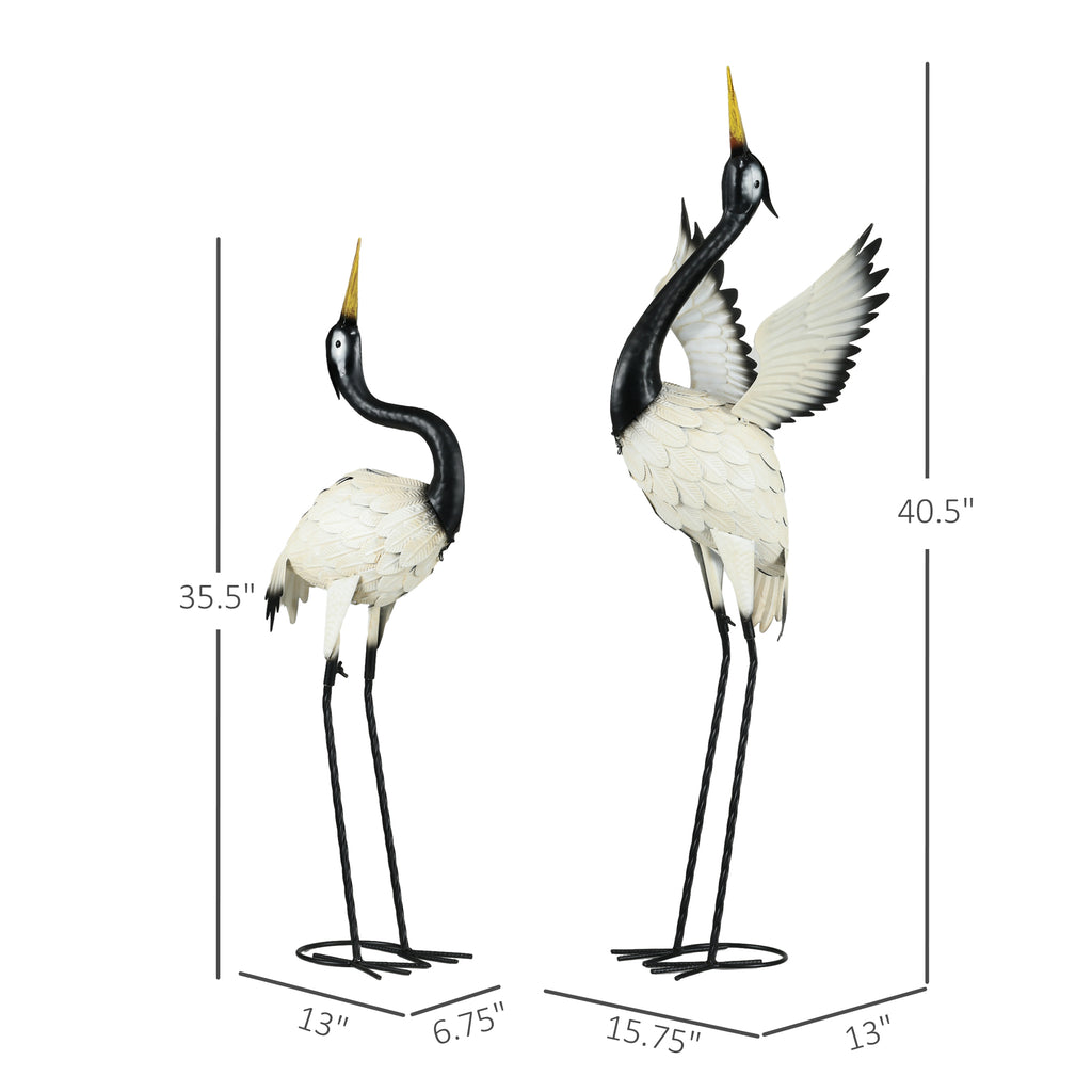 Set of 2 Garden Sculptures, Heron Garden Statues for Lawn, Patio, Backyard Decoration, 35.5" & 40.5", White & Black cjdropshipping