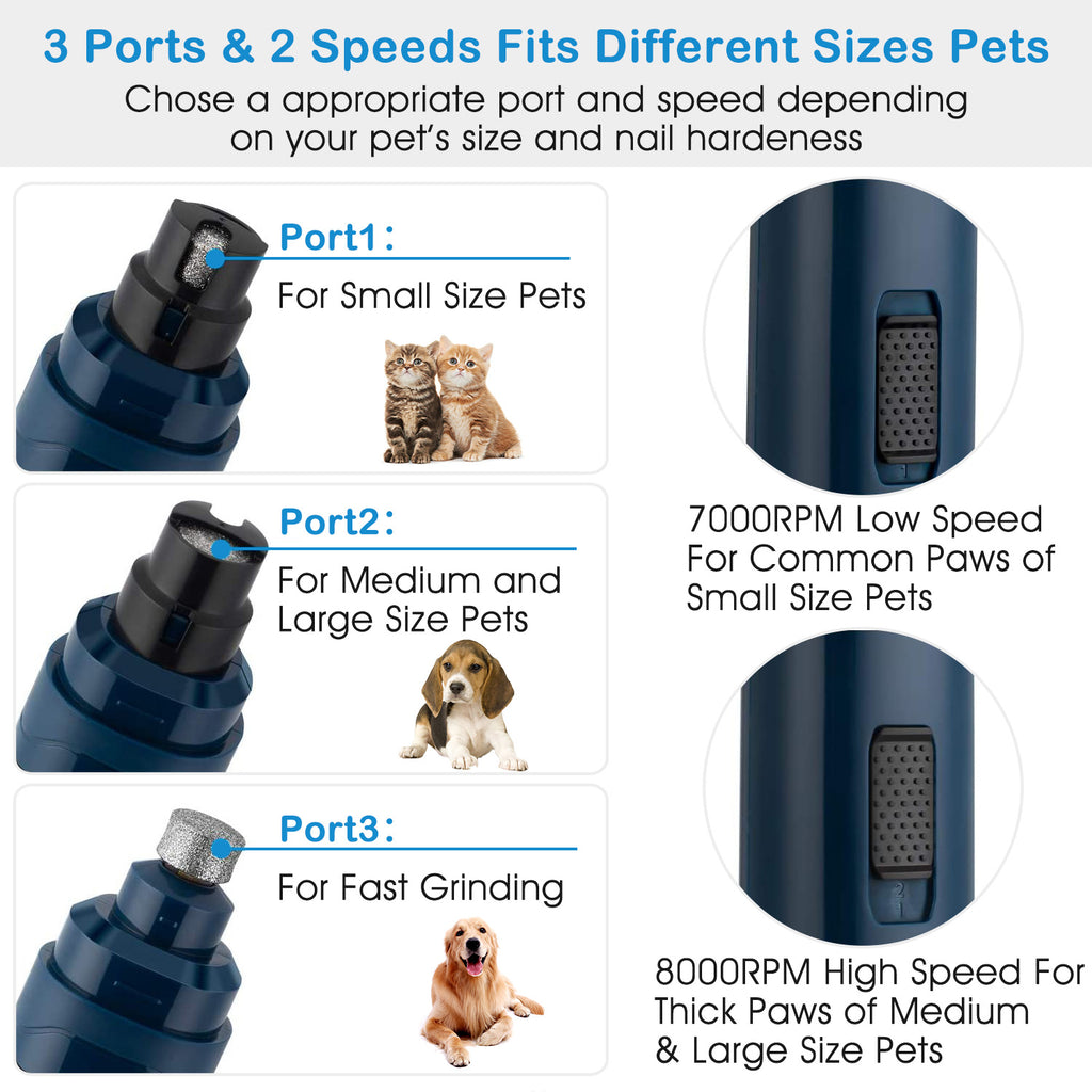 1Pc Dog Nail Grinder 2 Speeds Quiet USB Rechargeable Pet Nail Grinder Professional Pet Nail Trimmer Cordless Paws Grooming & Smoothing Claw Care For Small Medium Large Dogs & Cats cjdropshipping