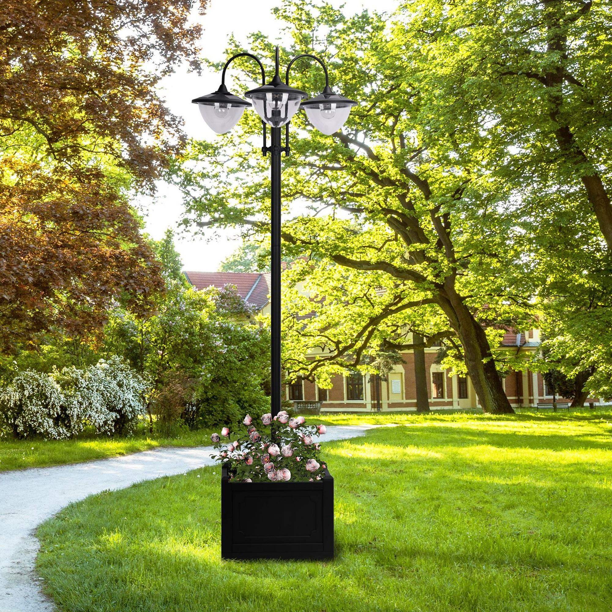 74.5" 3-head Solar Lamp Post Street Light with Planter, Solar Pole Lights Outdoor Waterproof LED Lighting for Backyard Pathway Patio Lawn Driveway Decor, Black TryTrendly