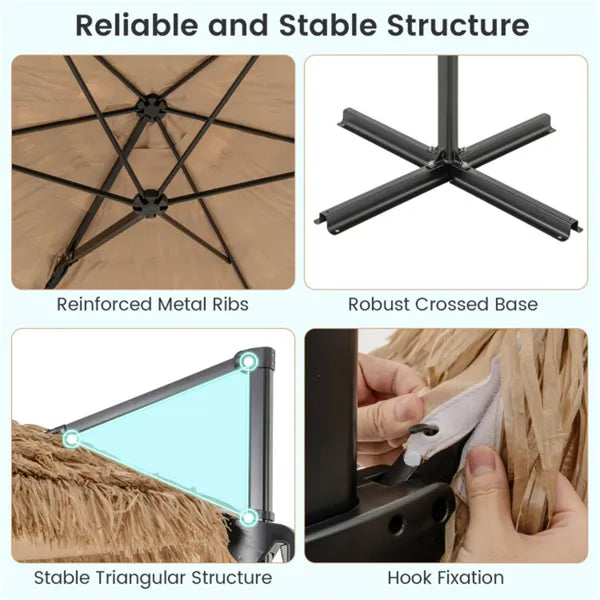 9.5ft Tropical-Style Outdoor Umbrella (Natural+Black) - 2-Tier Vented, Sun Protection, Backyard/Poolside Decor TryTrendly