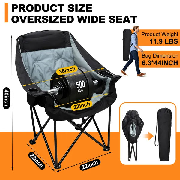 Oversized Heated Camping Chair, Patio Lounge Chairs With 3 Heat Levels, Portable Folding Heated Chair Round Moon Saucer Folding Lawn Chair Outdoor Chair For Camping, Lounge Patio TryTrendly