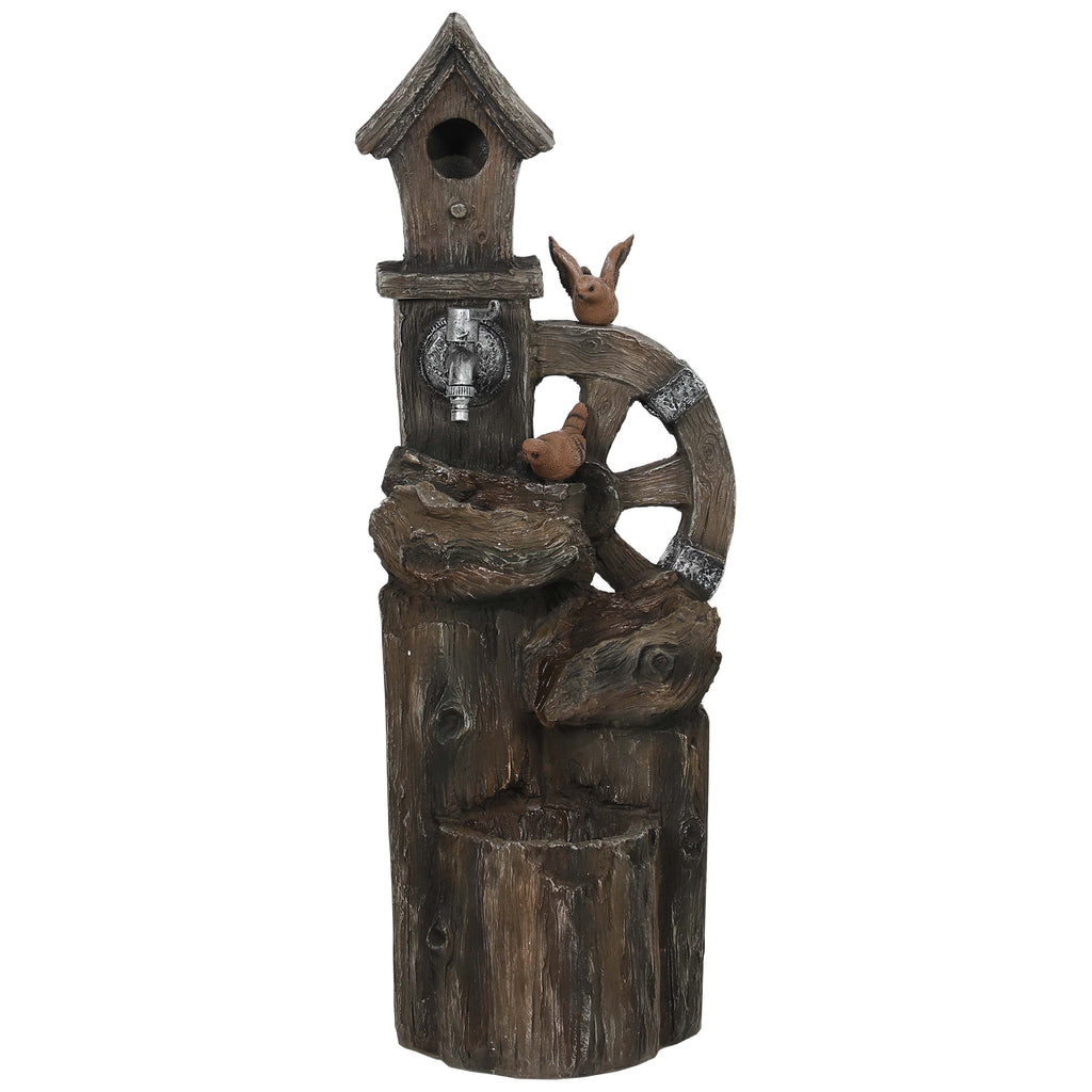 Outdoor Water Fountain, Decorative Garden Birdhouse, 3-Tier Cascading Waterfall with LED Lights and Water Wheel, Soothing Tranquility for Home Garden, Yard Decor TryTrendly