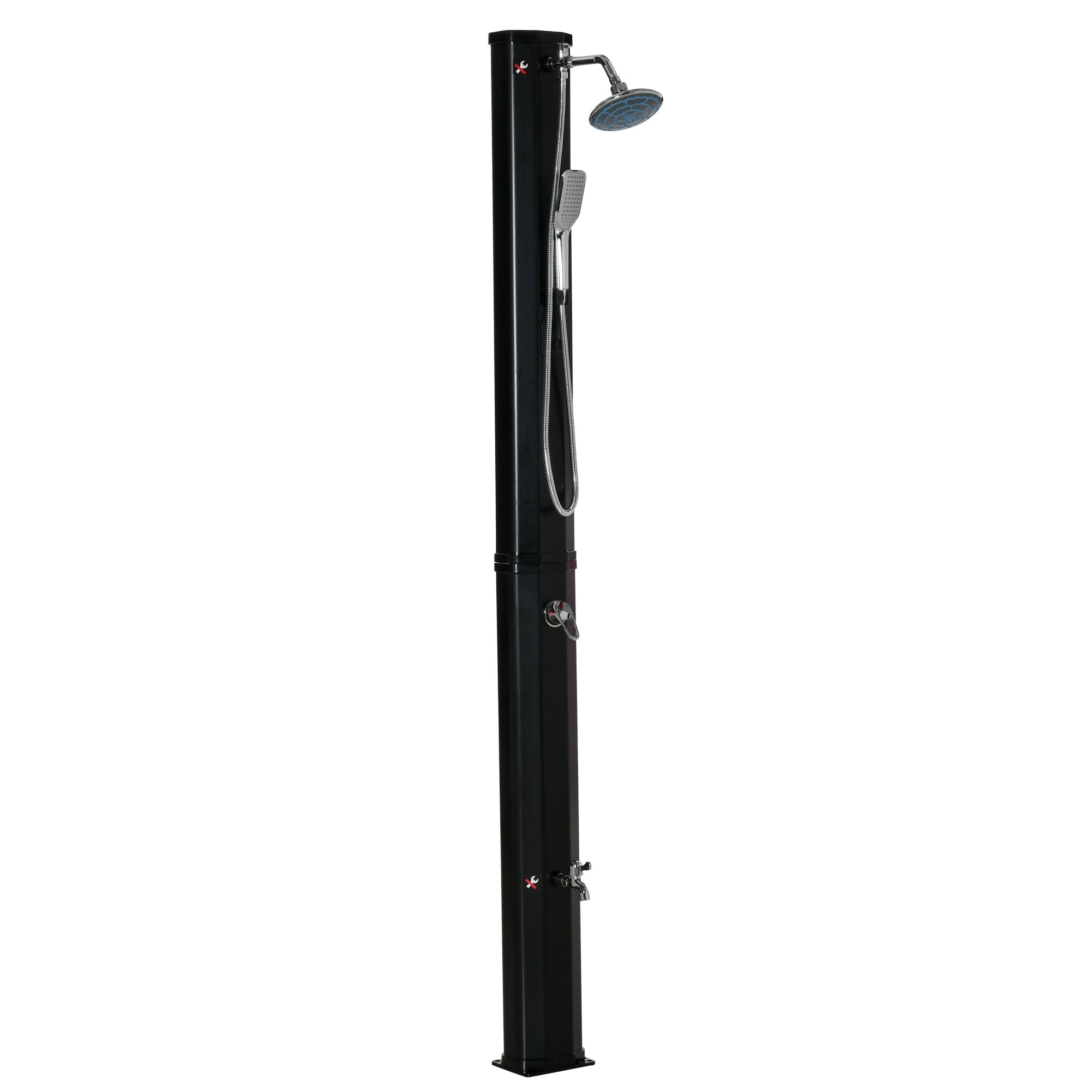 7' Outdoor Solar Heated Shower with 360 Rotating Rainfall & Handheld Shower Head, Foot Shower Faucet, Temperature and Pressure Adjustable, Holds 9.2 Gallons for Backyard Pool TryTrendly