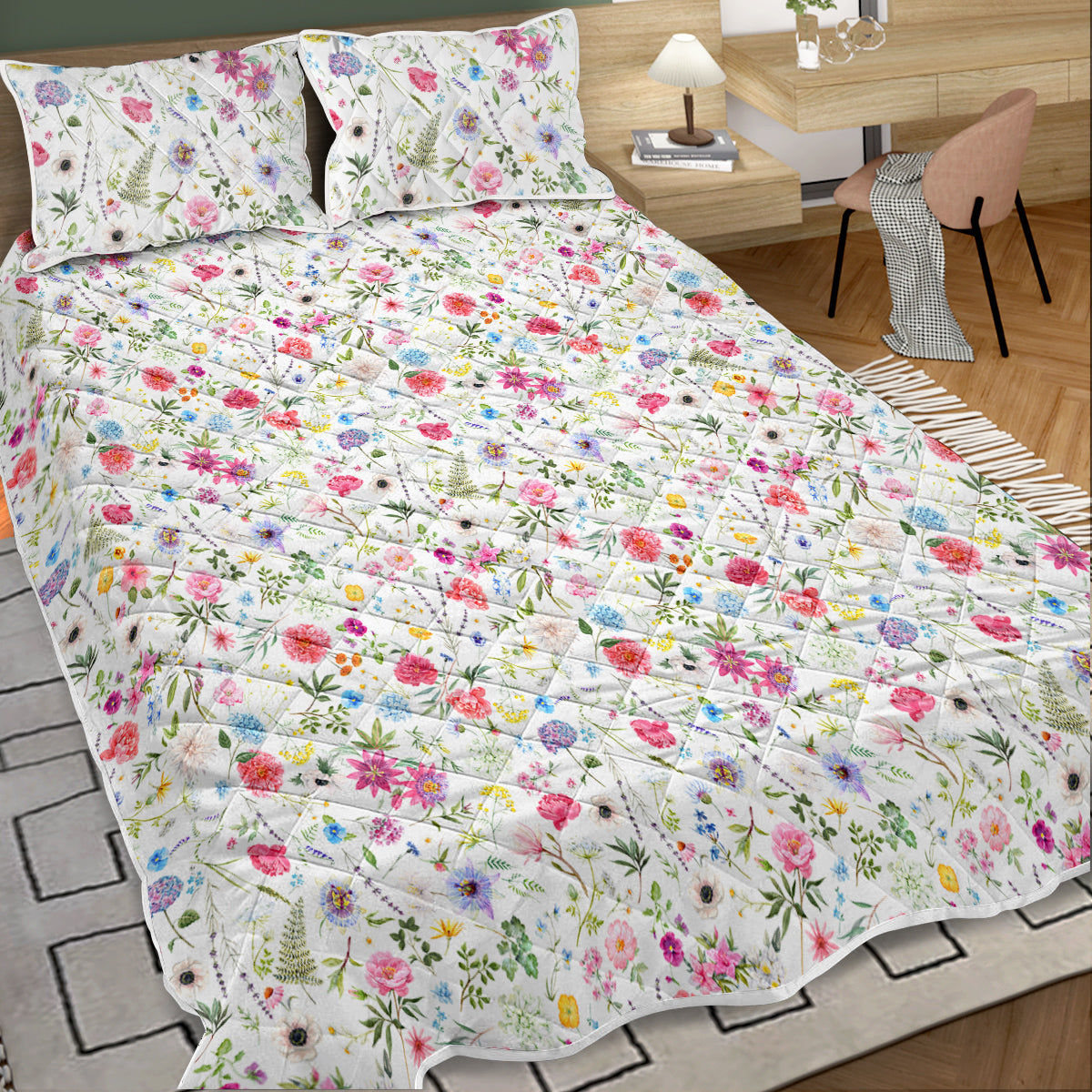 Red Floral Quilt 3 Pieces Microfiber Quilt Sets Lightweight Bedspreads Botanical Coverlets Quilt Bedding Set All Season Quilts Twin Full Queen King Size TryTrendly
