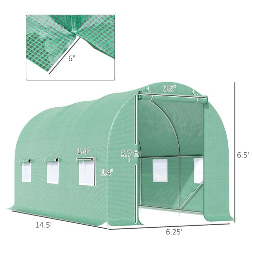 Outsunny 15X 6 X 7 Walk-in Tunnel Greenhouse Garden Plant Growing House With Door And Ventilation Window, Green TryTrendly