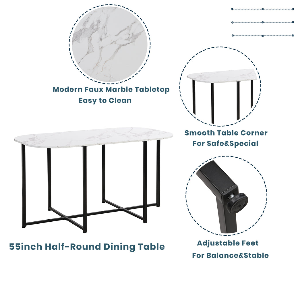 TOPMAx Modern 7- Piece Dining Table Set With Faux Marble Compact 55Inch Kitchen Table Set For 6  Black White Topmax