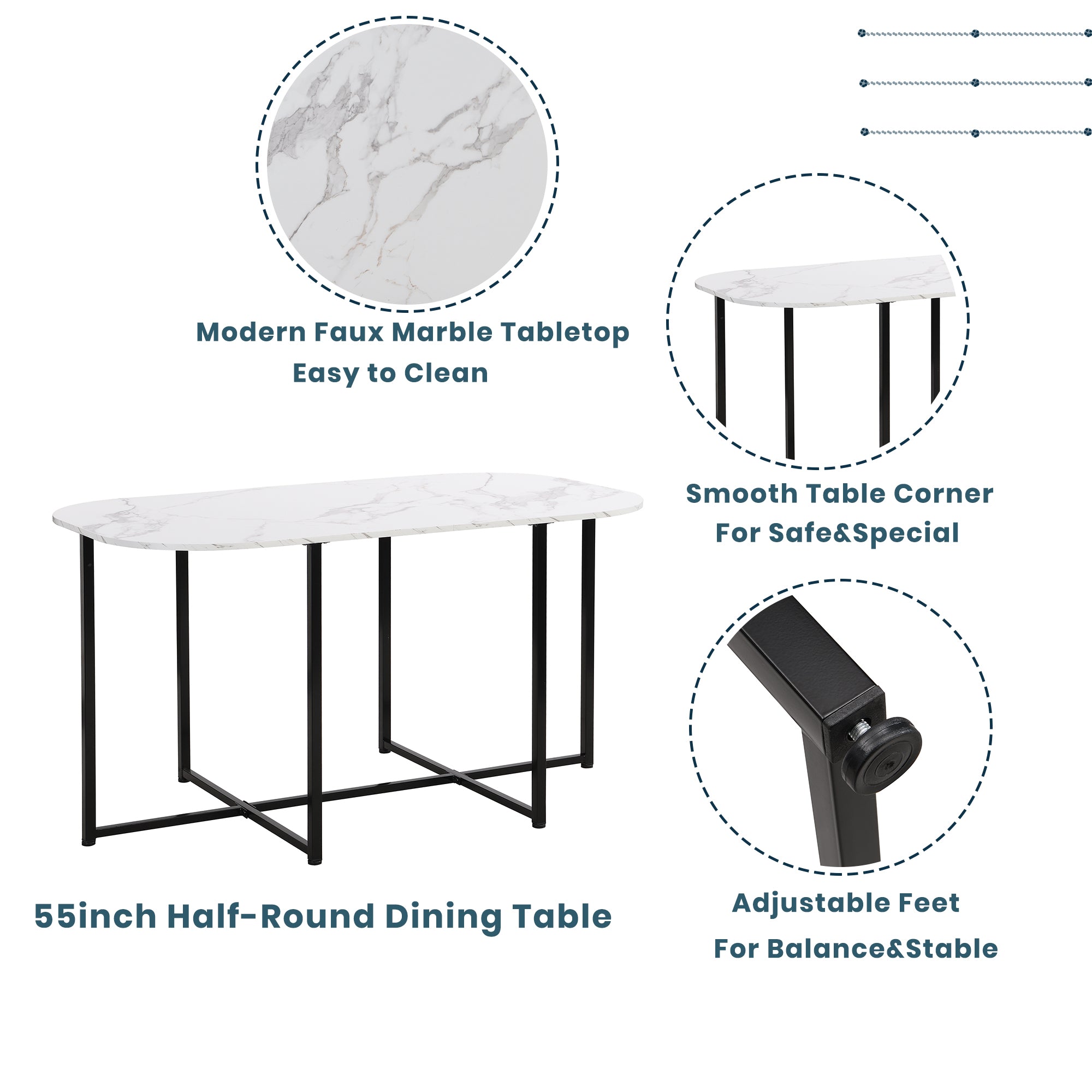 TOPMAx Modern 7- Piece Dining Table Set With Faux Marble Compact 55Inch Kitchen Table Set For 6  Black White Topmax